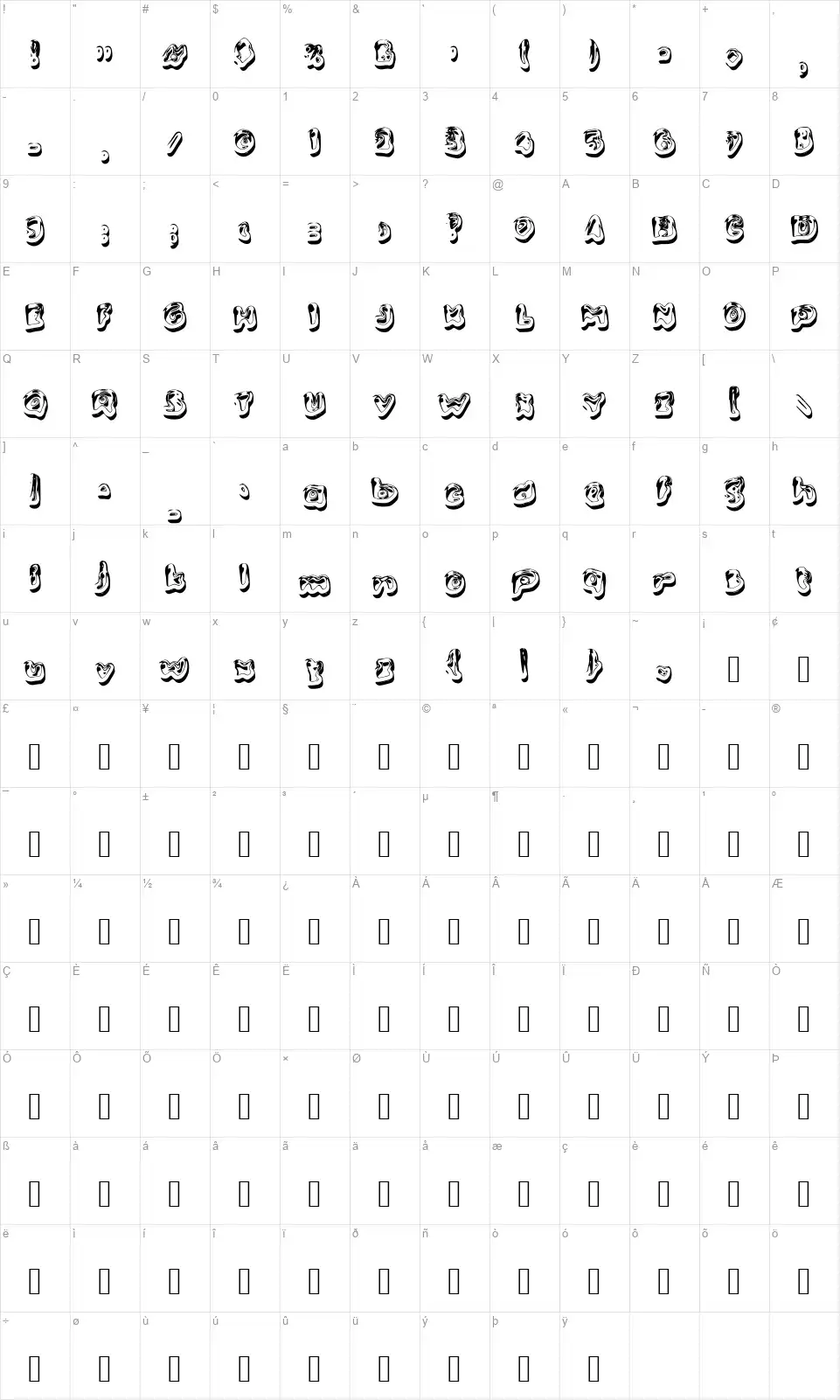 b Bubble Goldfont character map