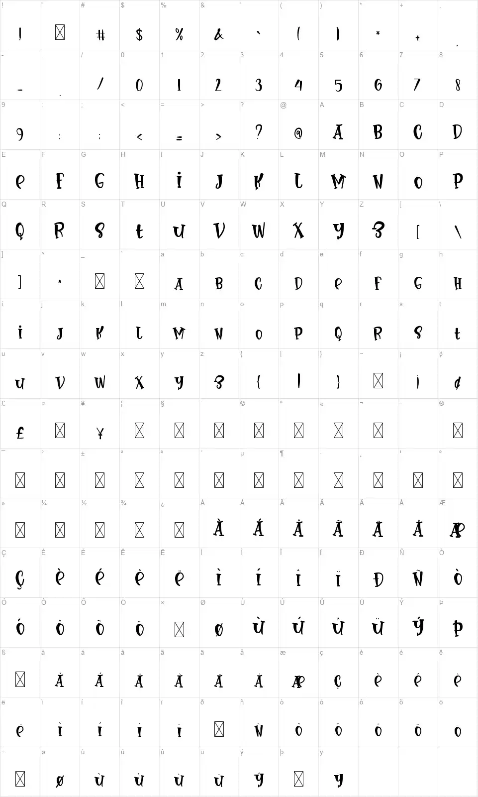Baby Worldfont character map