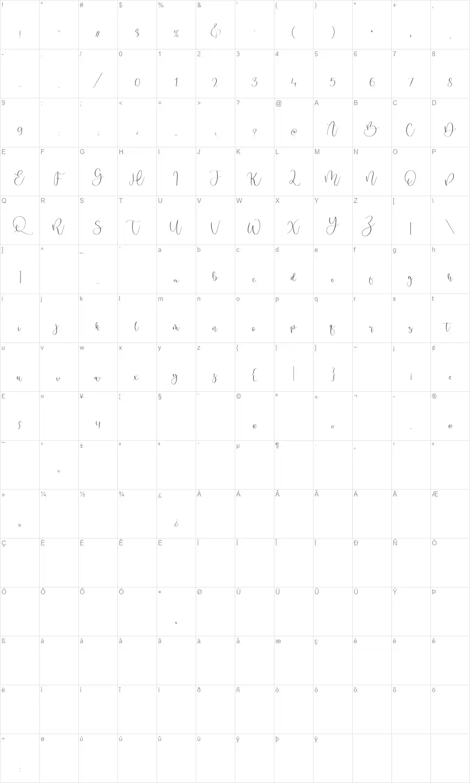 Badger Delightfont character map