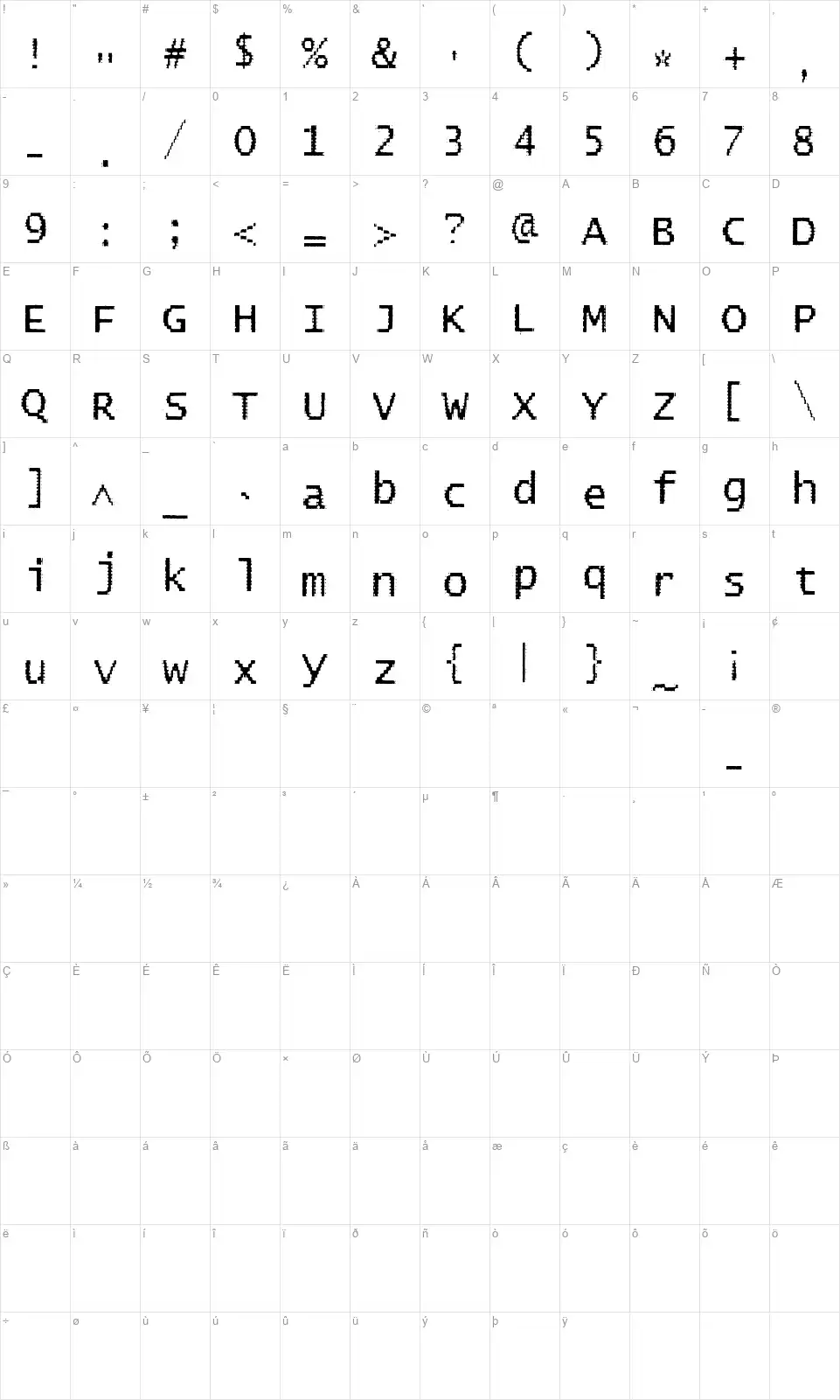 BadPad Distressedfont character map