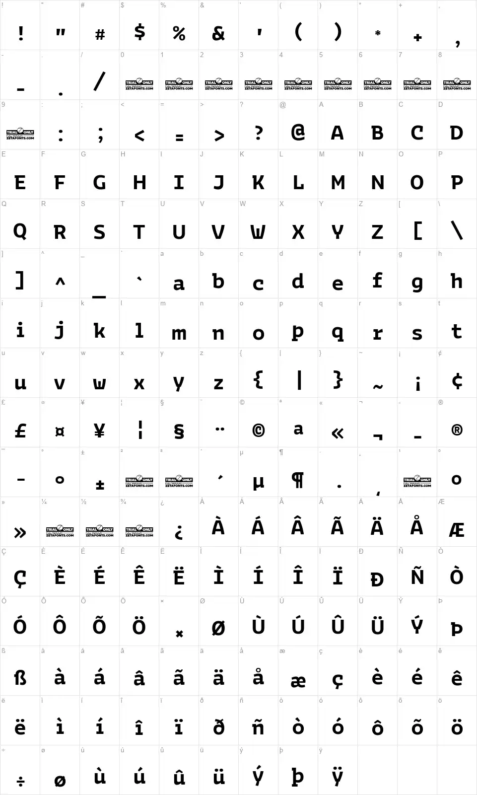 Bakemono Stereofont character map