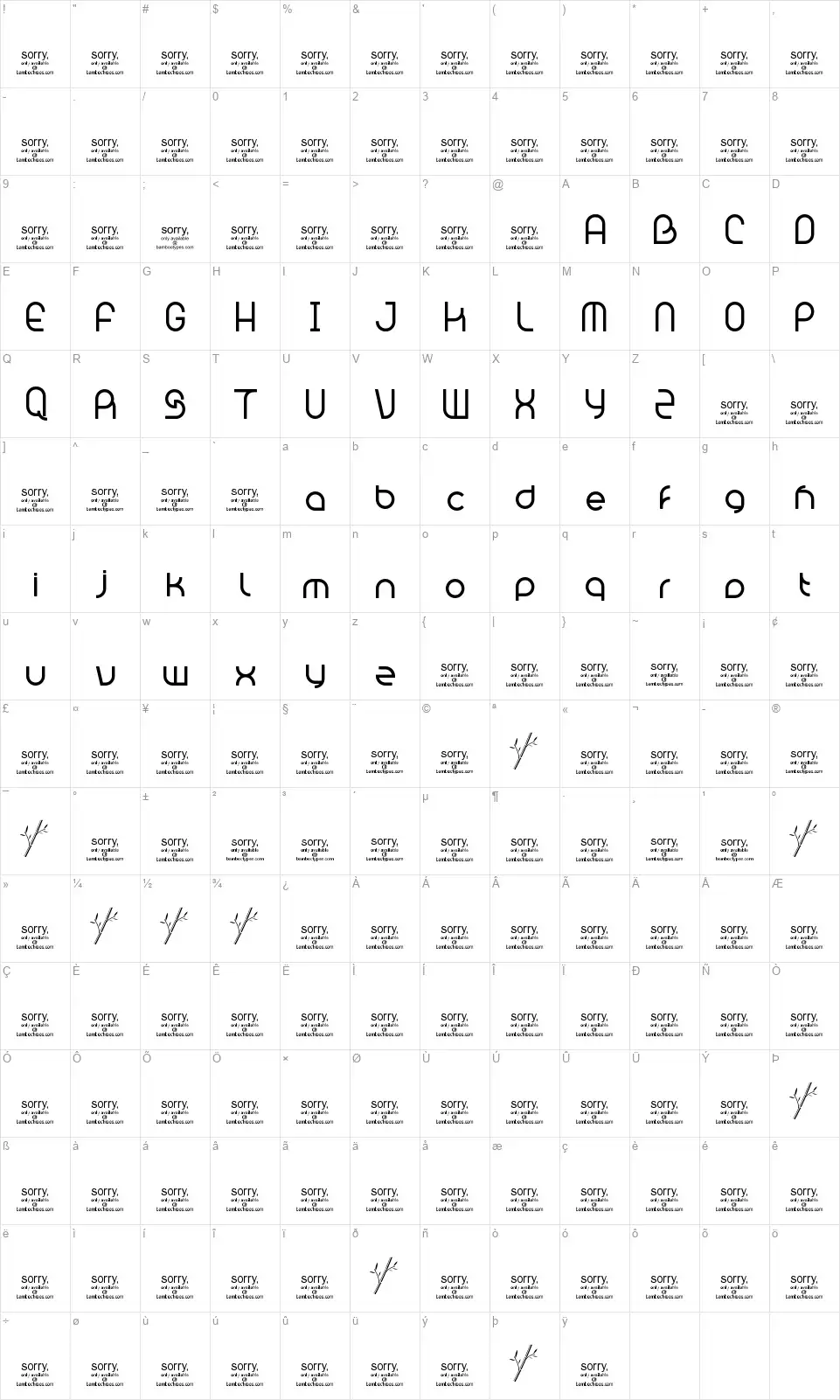 Bambhout Connectfont character map