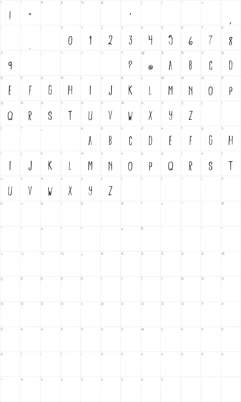 Bamboo Briskfont character map