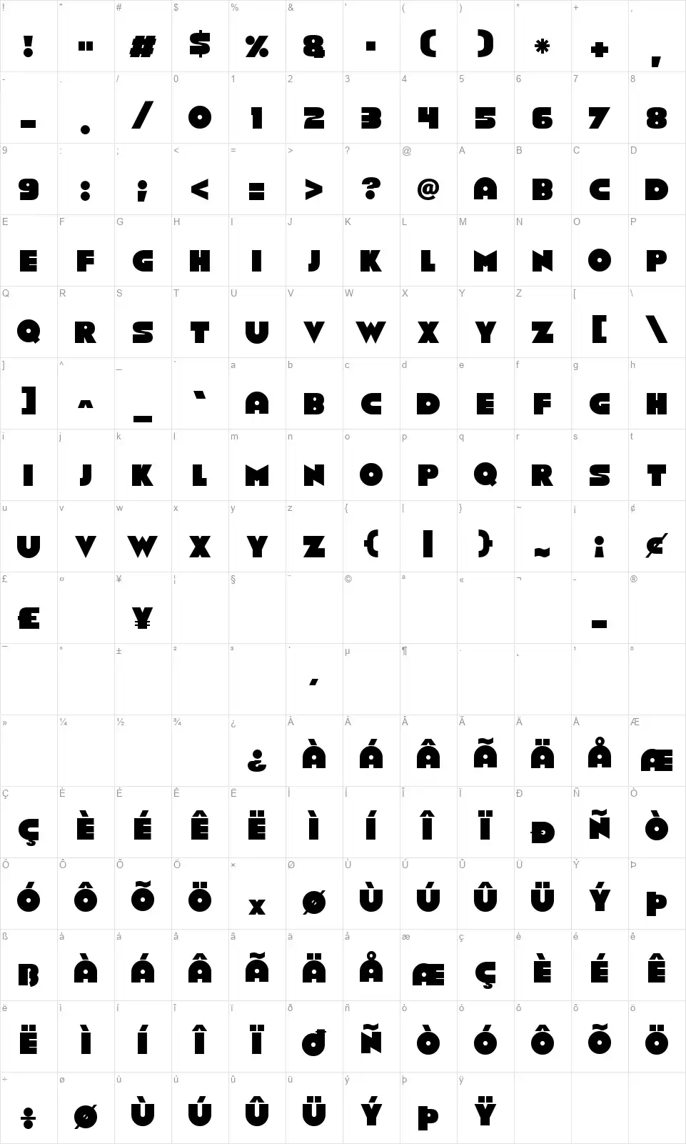 Bananas Fontfont character map