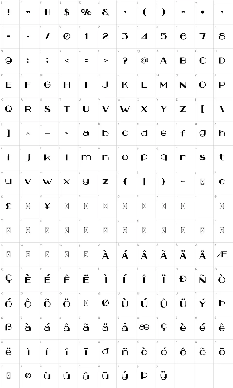 Bareez Карта Bareezfont character map