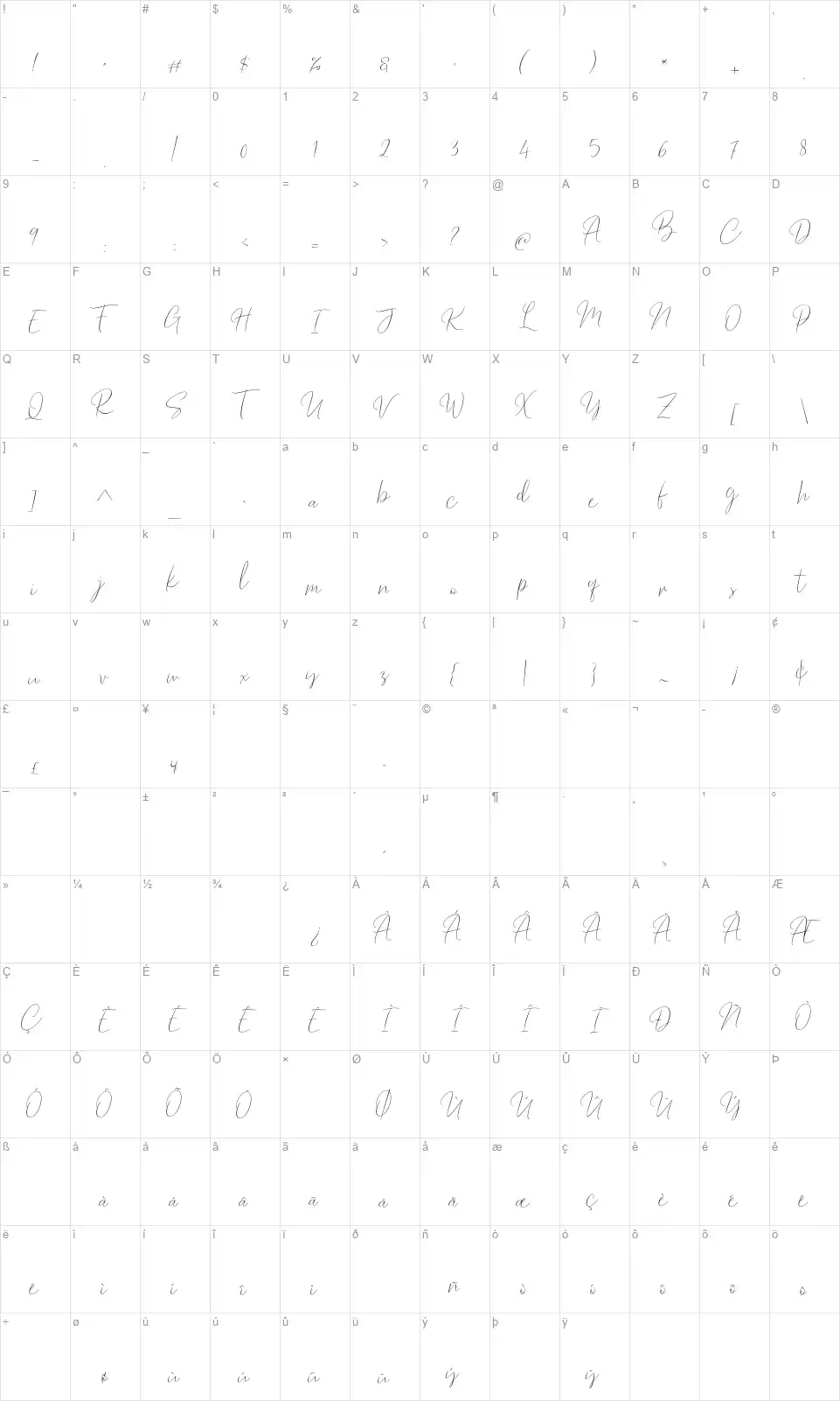 Barosaki Scriptfont character map
