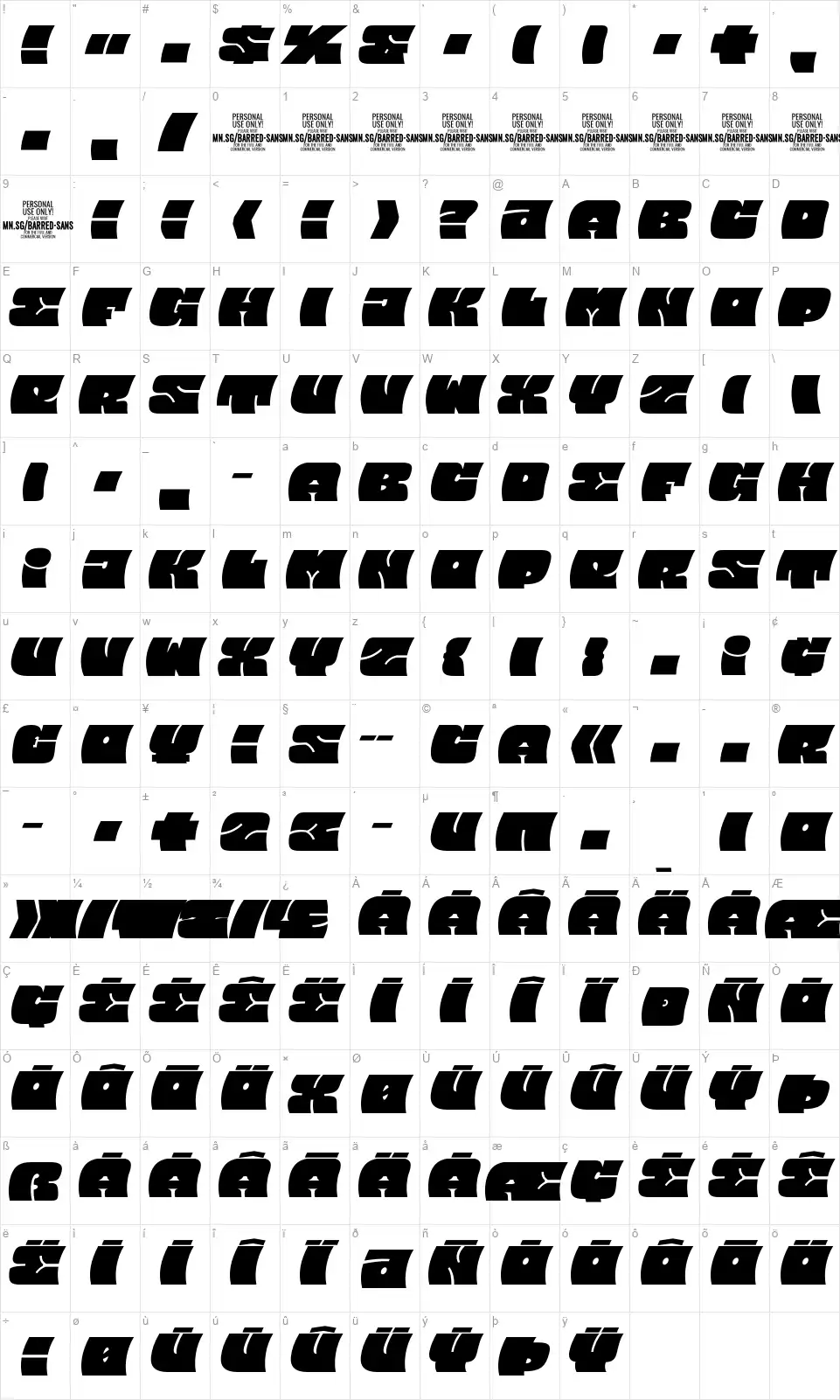 Barred Sansfont character map