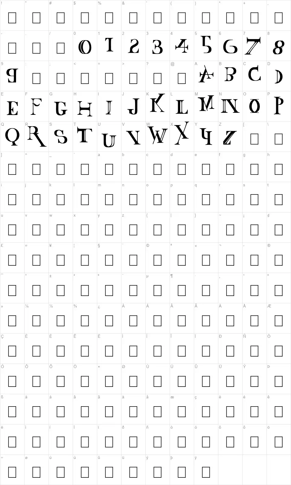 Baskertownfont character map