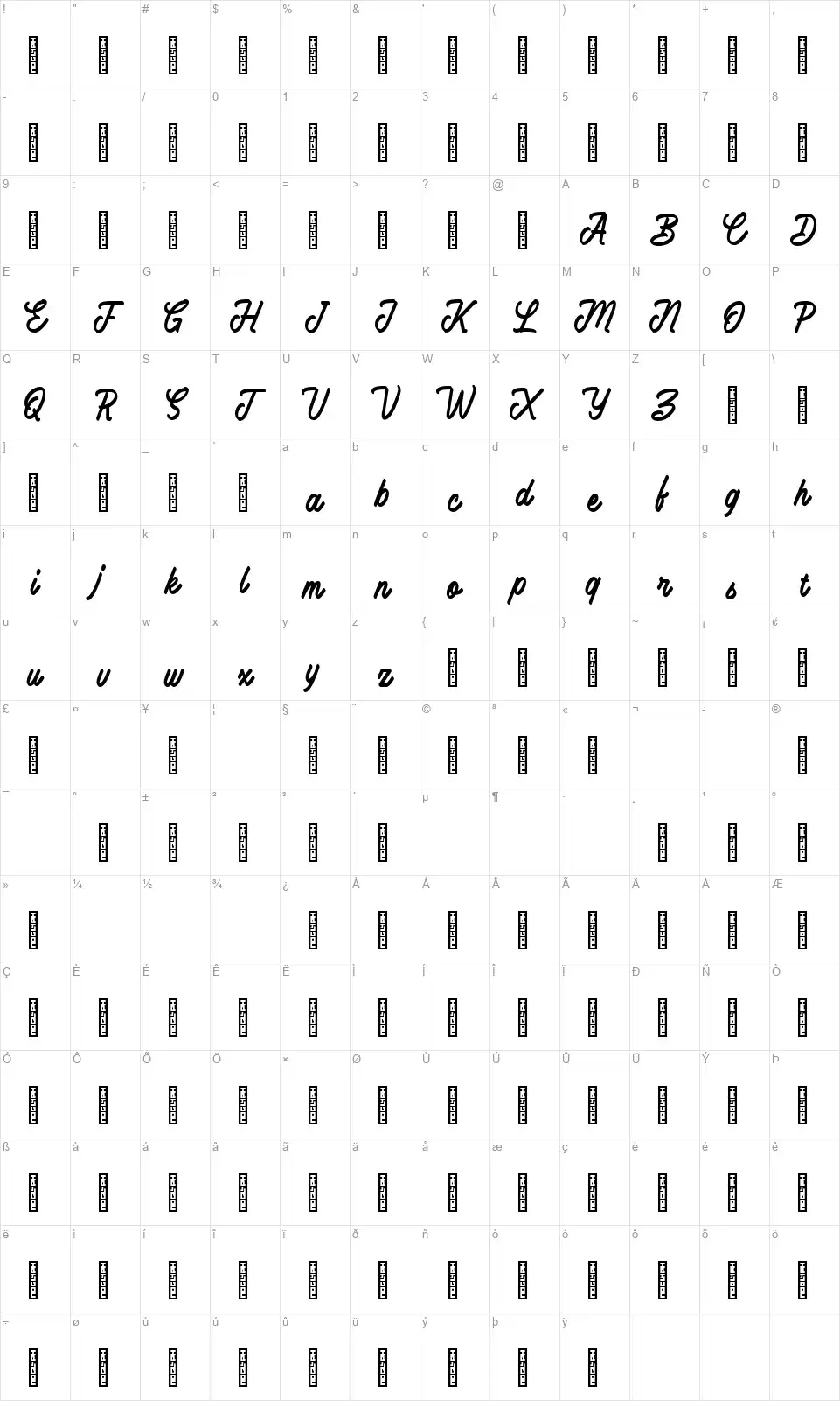 Battamsfont character map
