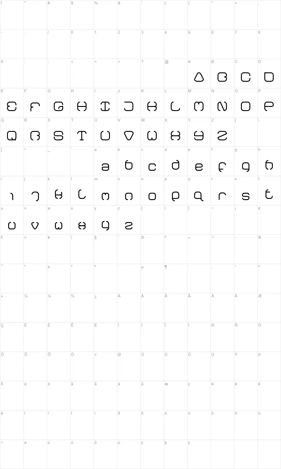 Bavariafont character map