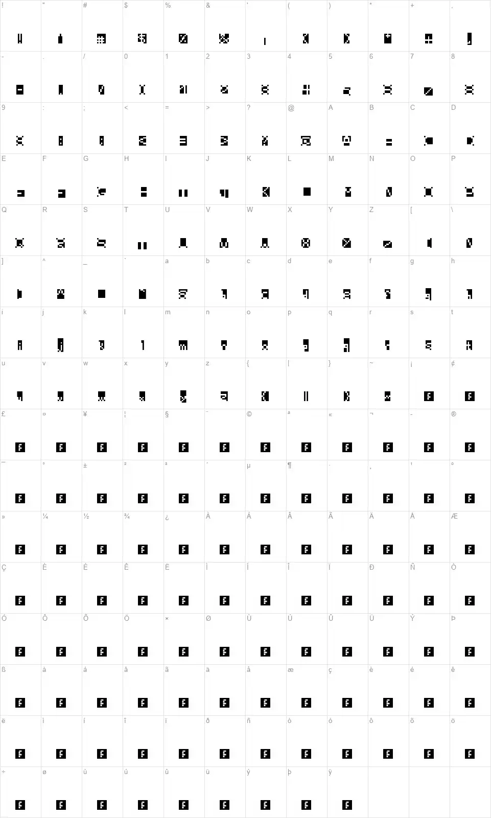 Beanwritingfont character map