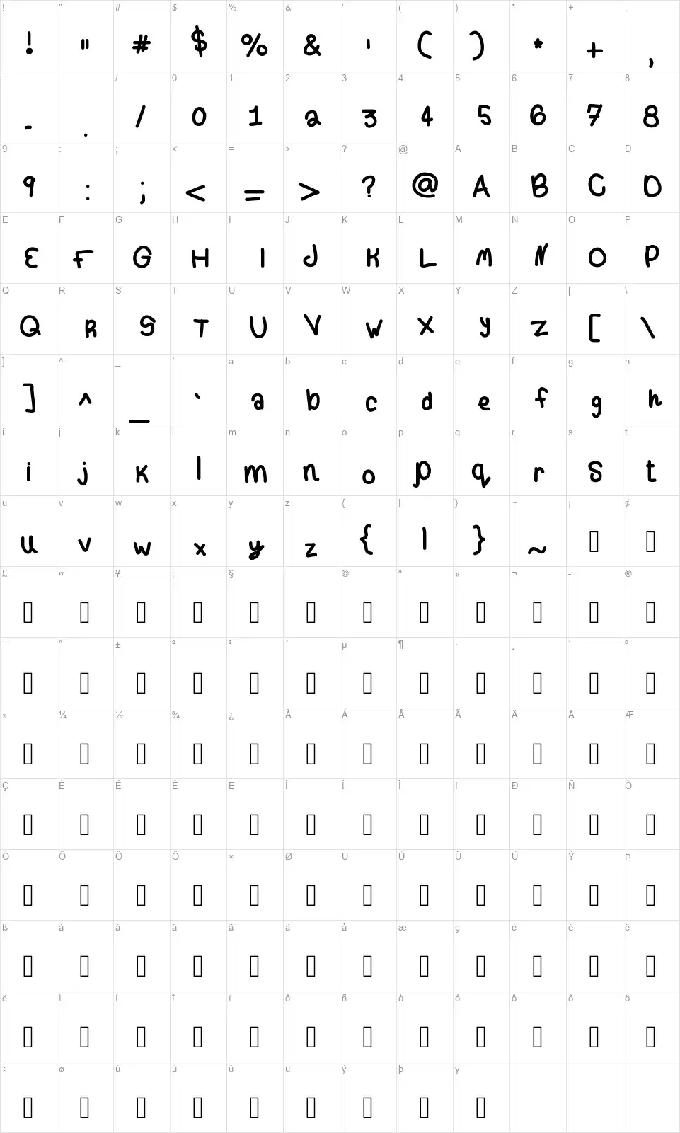 Beautiful Dayfont character map