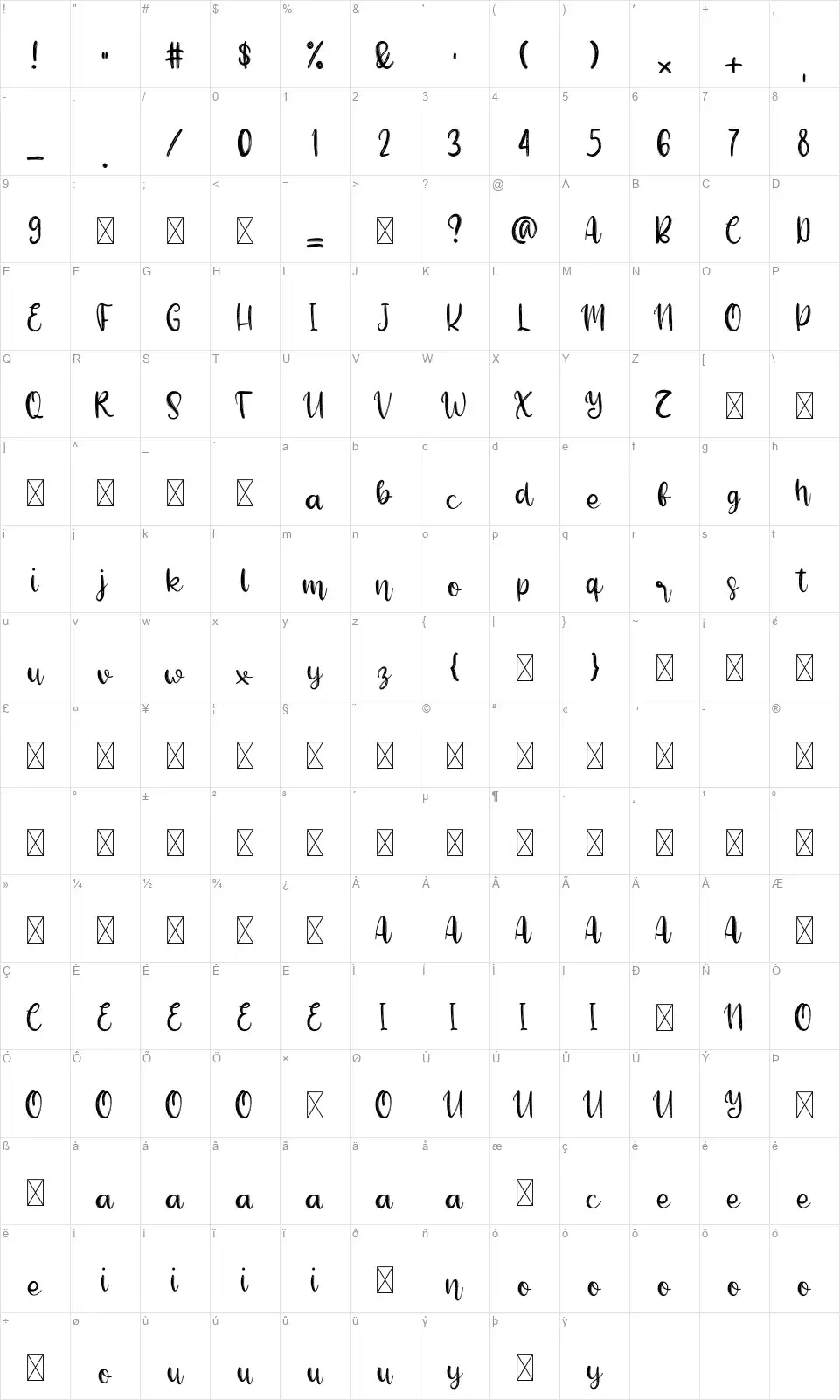 Beauty Sunflowerfont character map