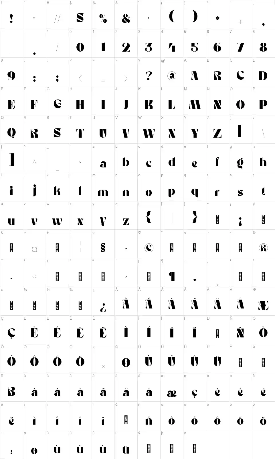 Beckanfont character map