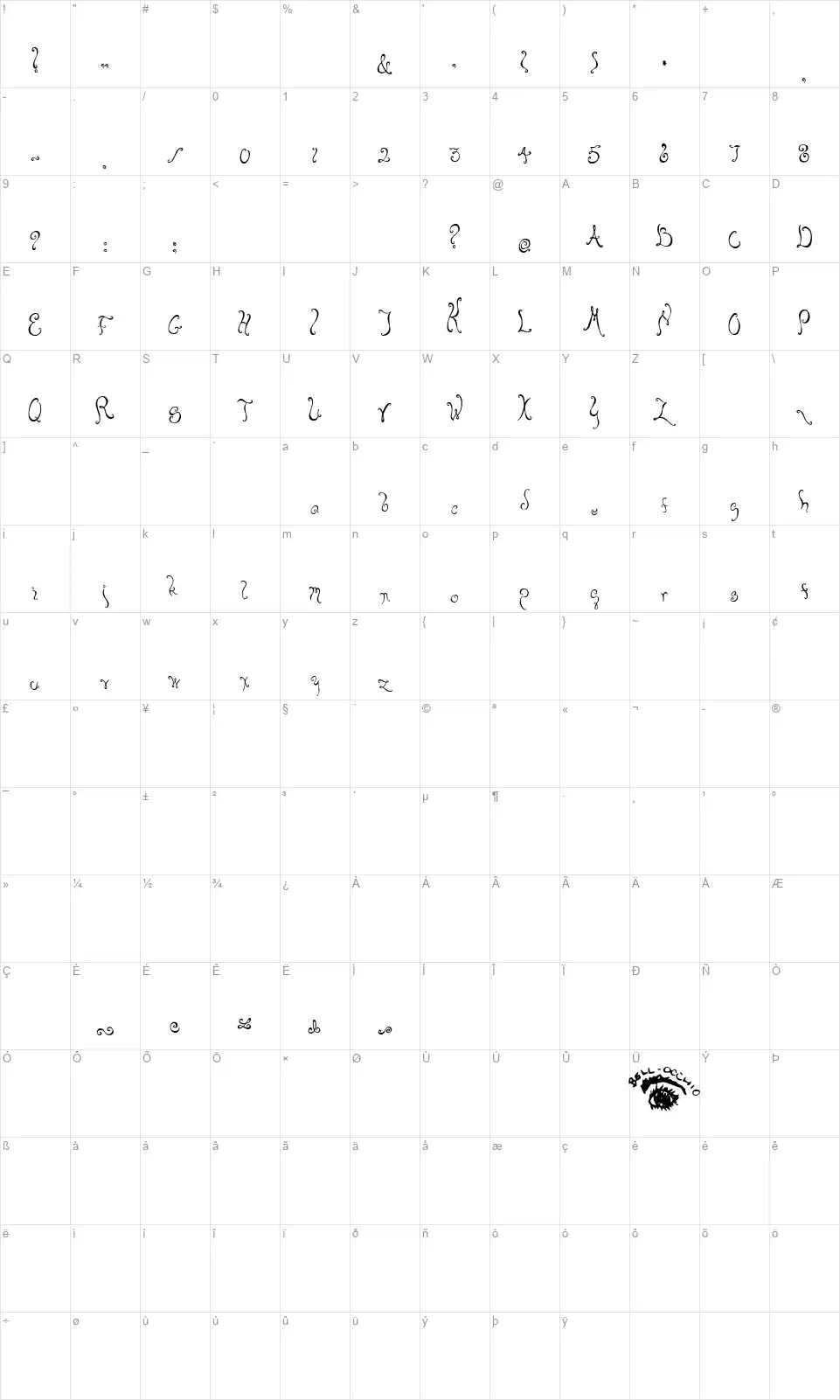 Bellyfishfont character map