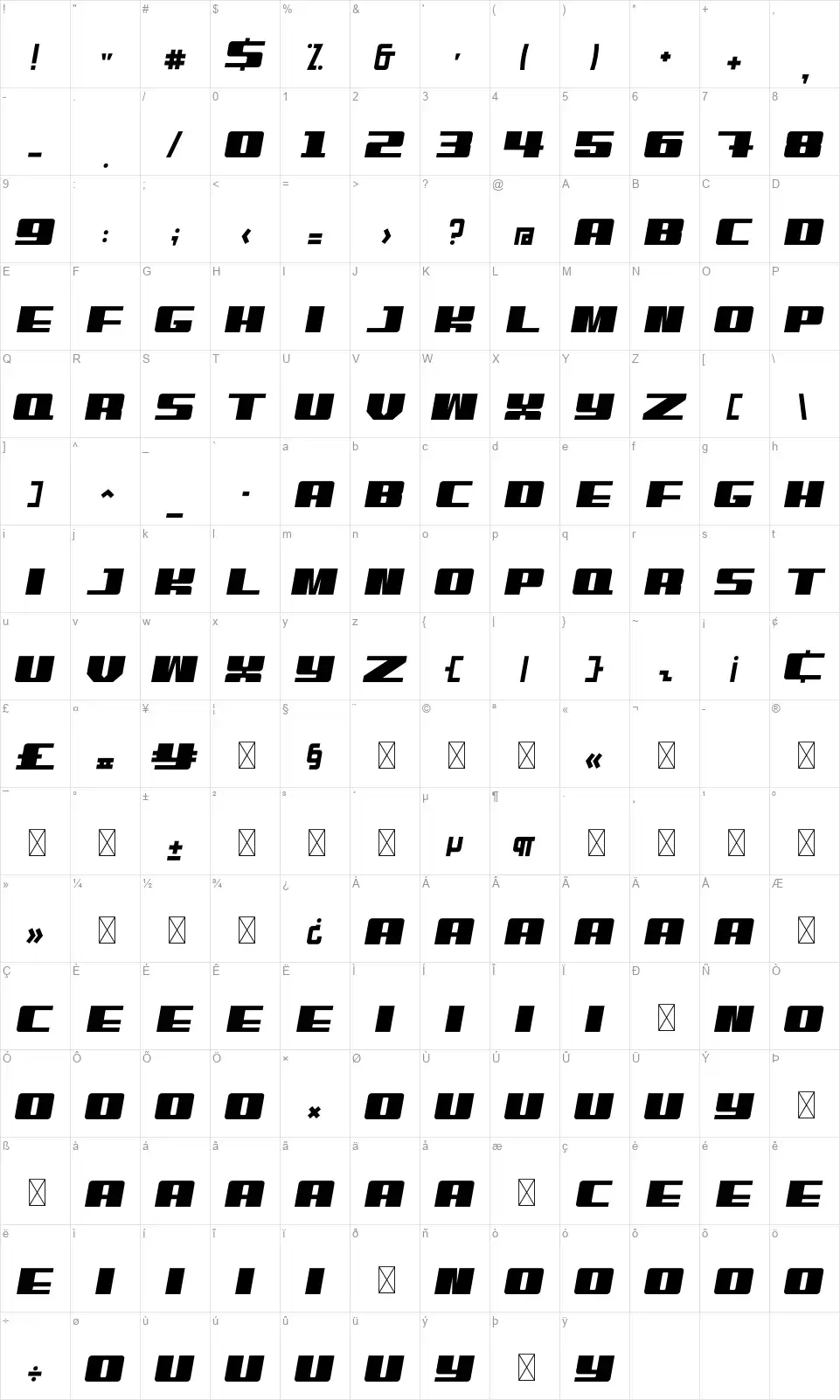 Bennfont character map
