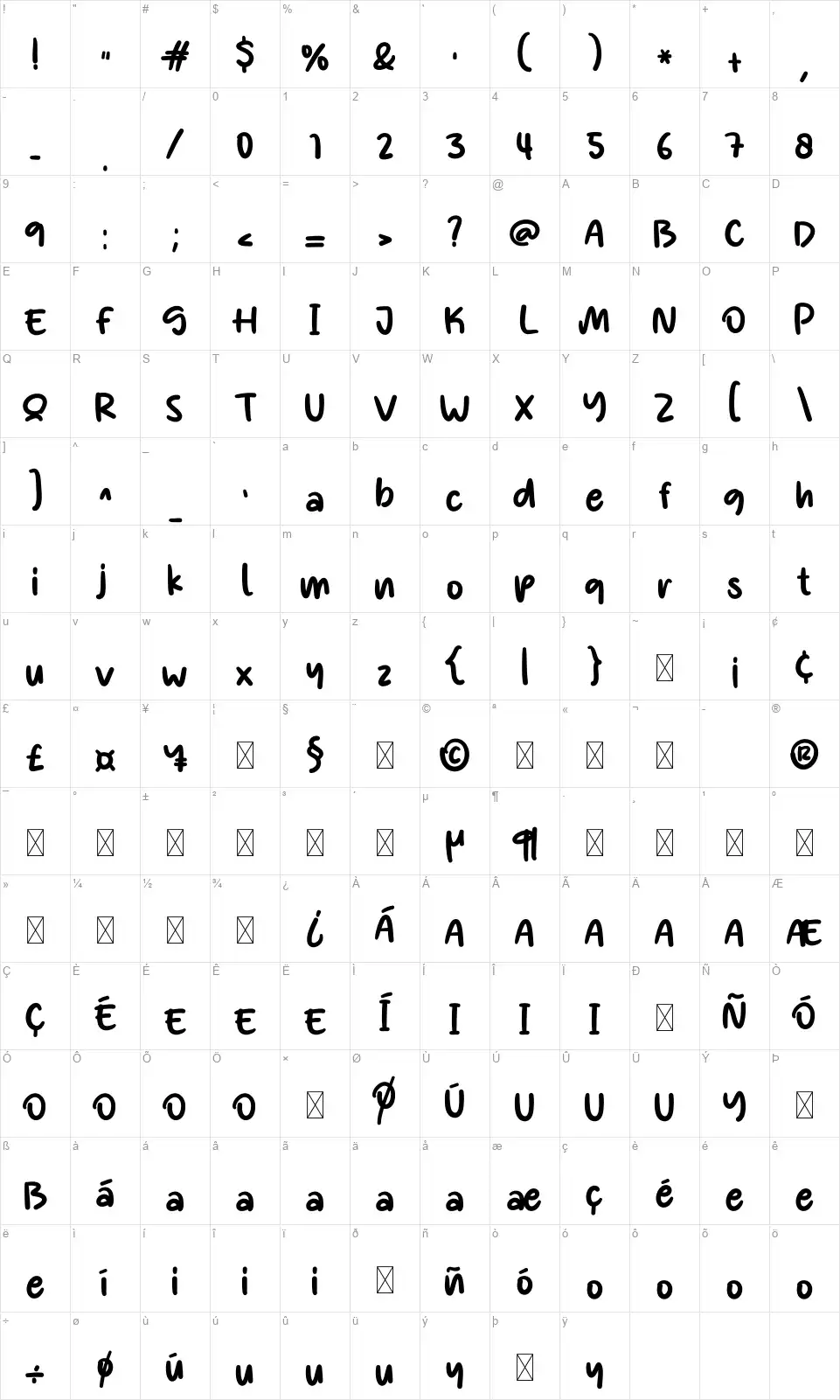 Between Choicefont character map