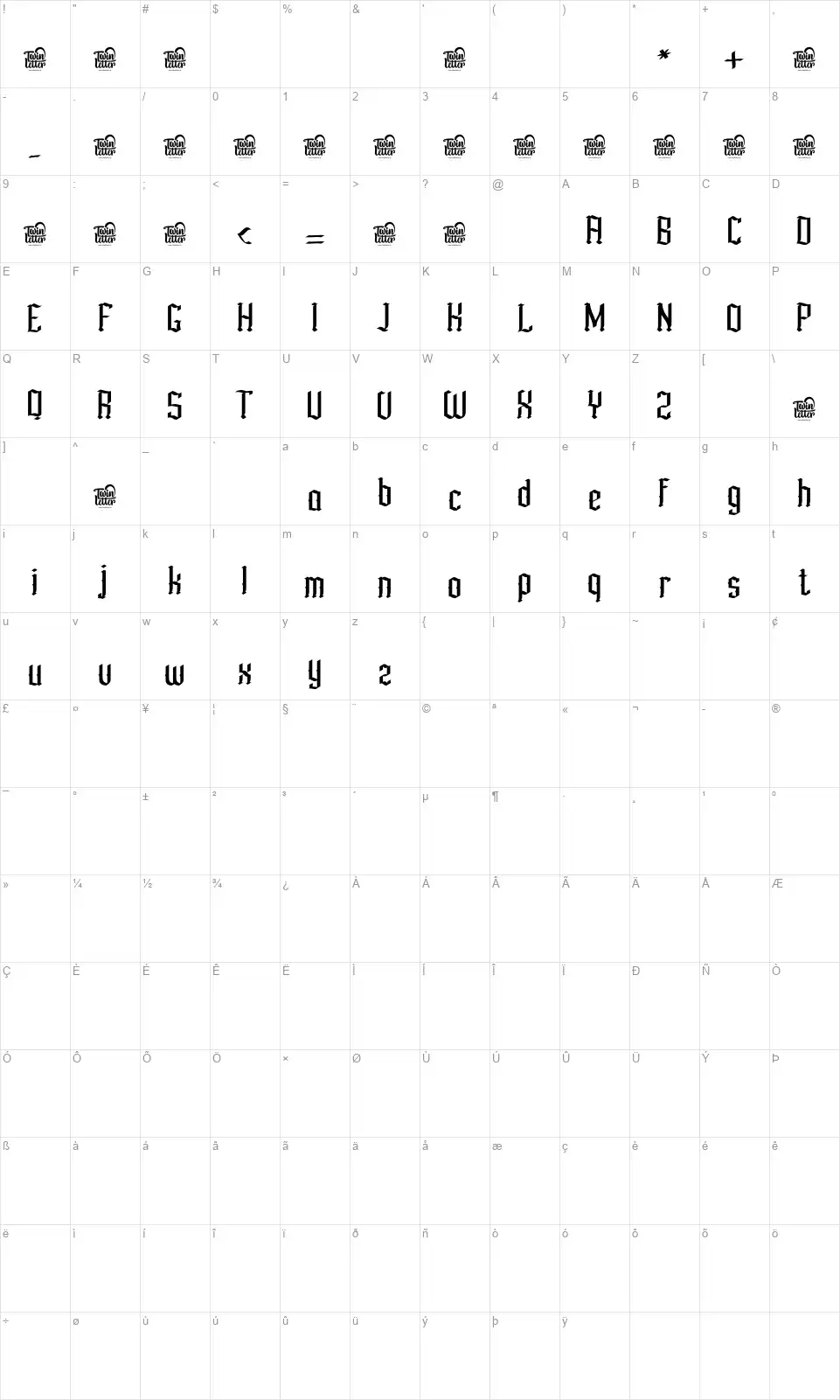 Bhuronfont character map