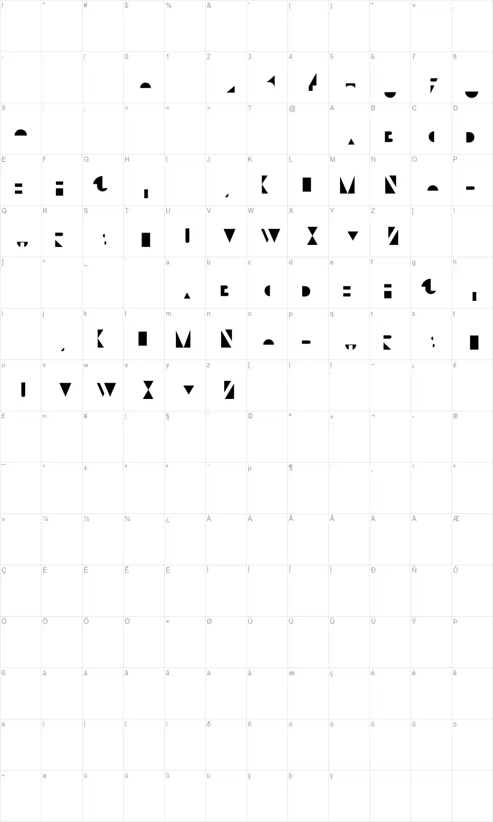 Bifur Fondation + Overlayfont character map