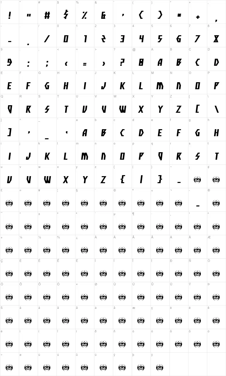 Big Screamfont character map