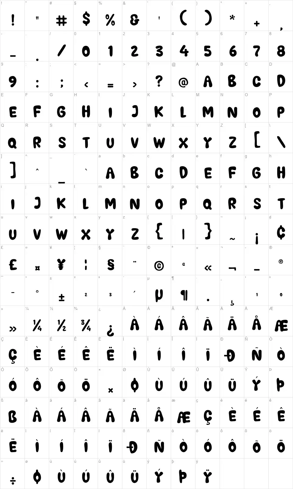Bigger Summer Festfont character map