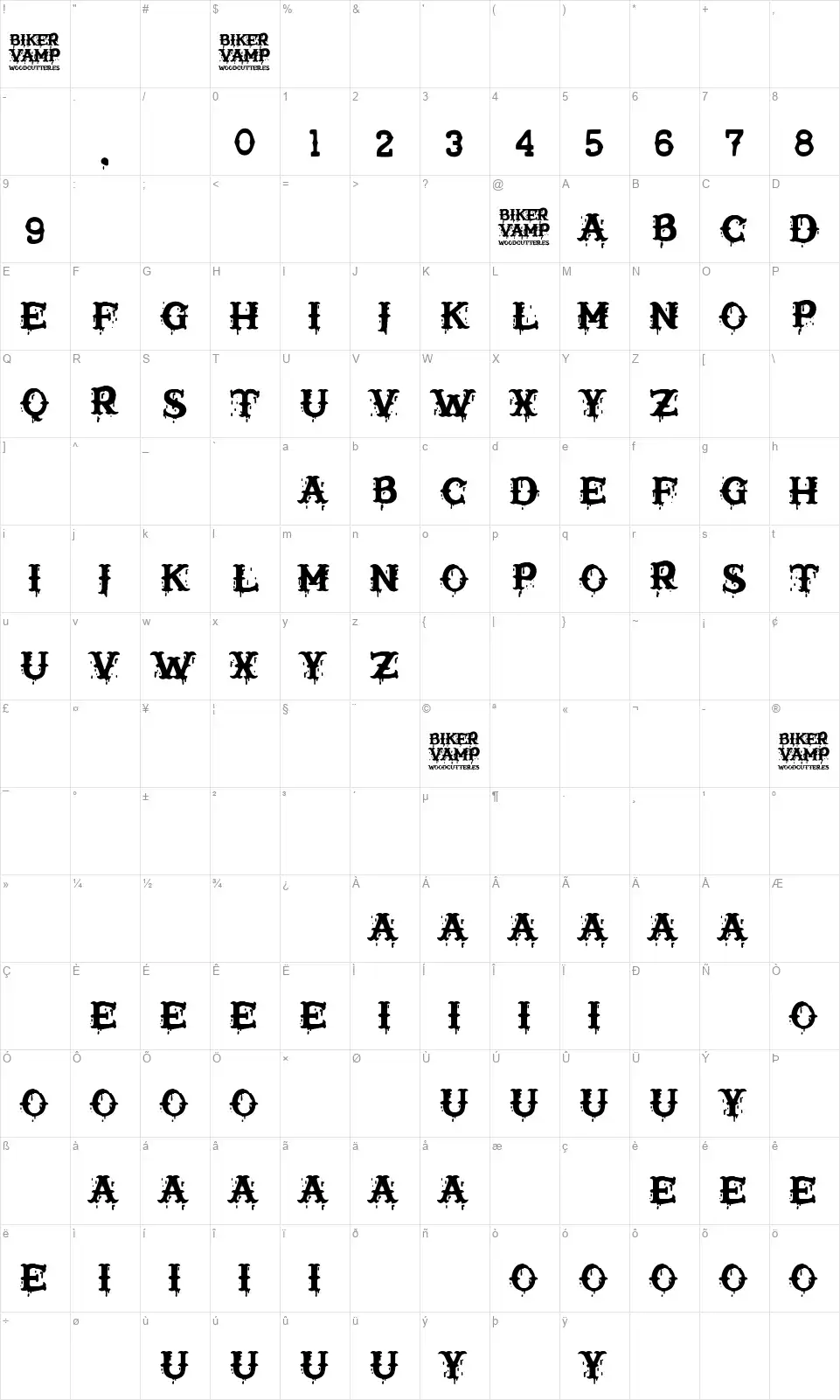 Biker Vampfont character map