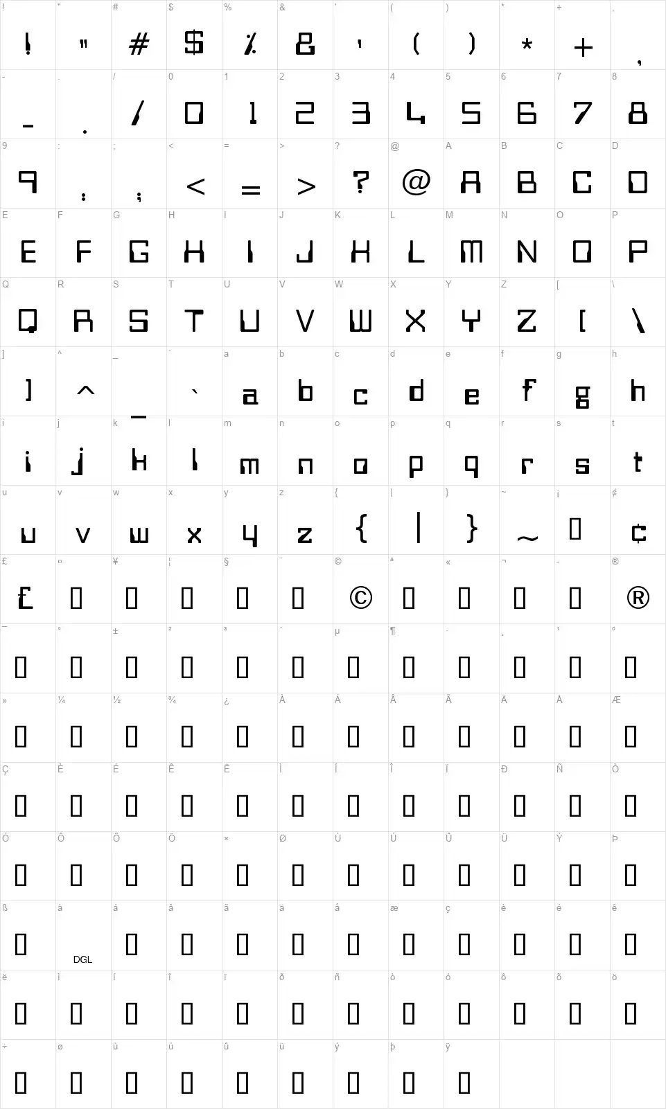 Bitwisefont character map