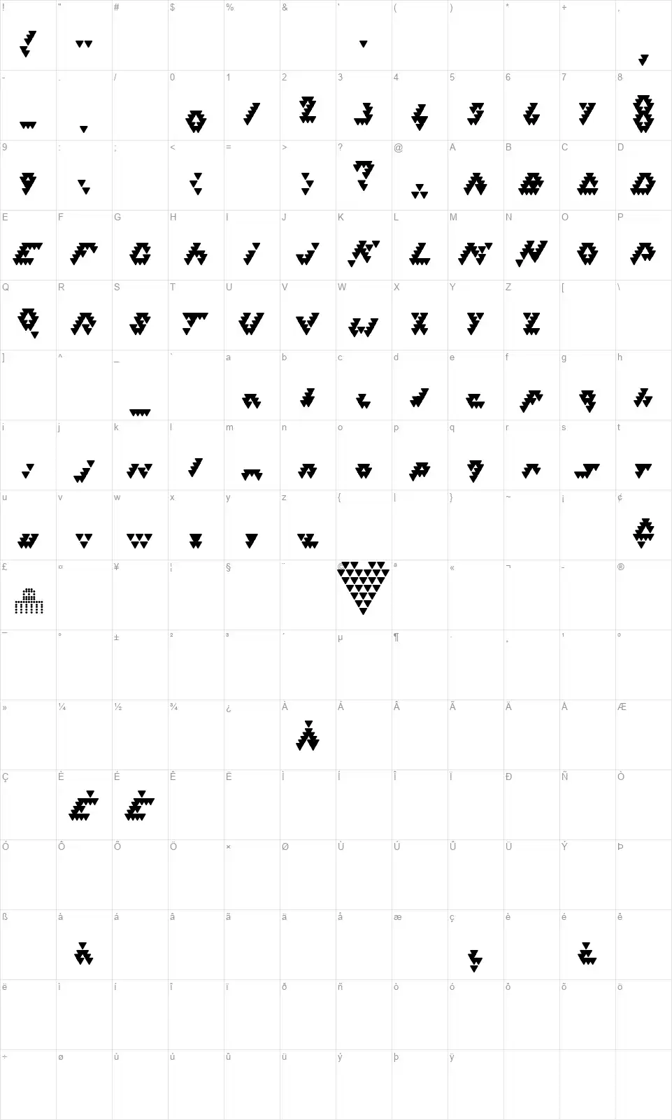 Bizar Loved Trianglesfont character map