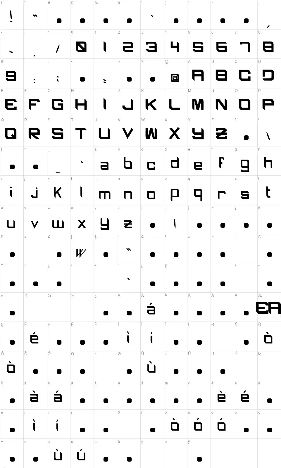Black Capsfont character map