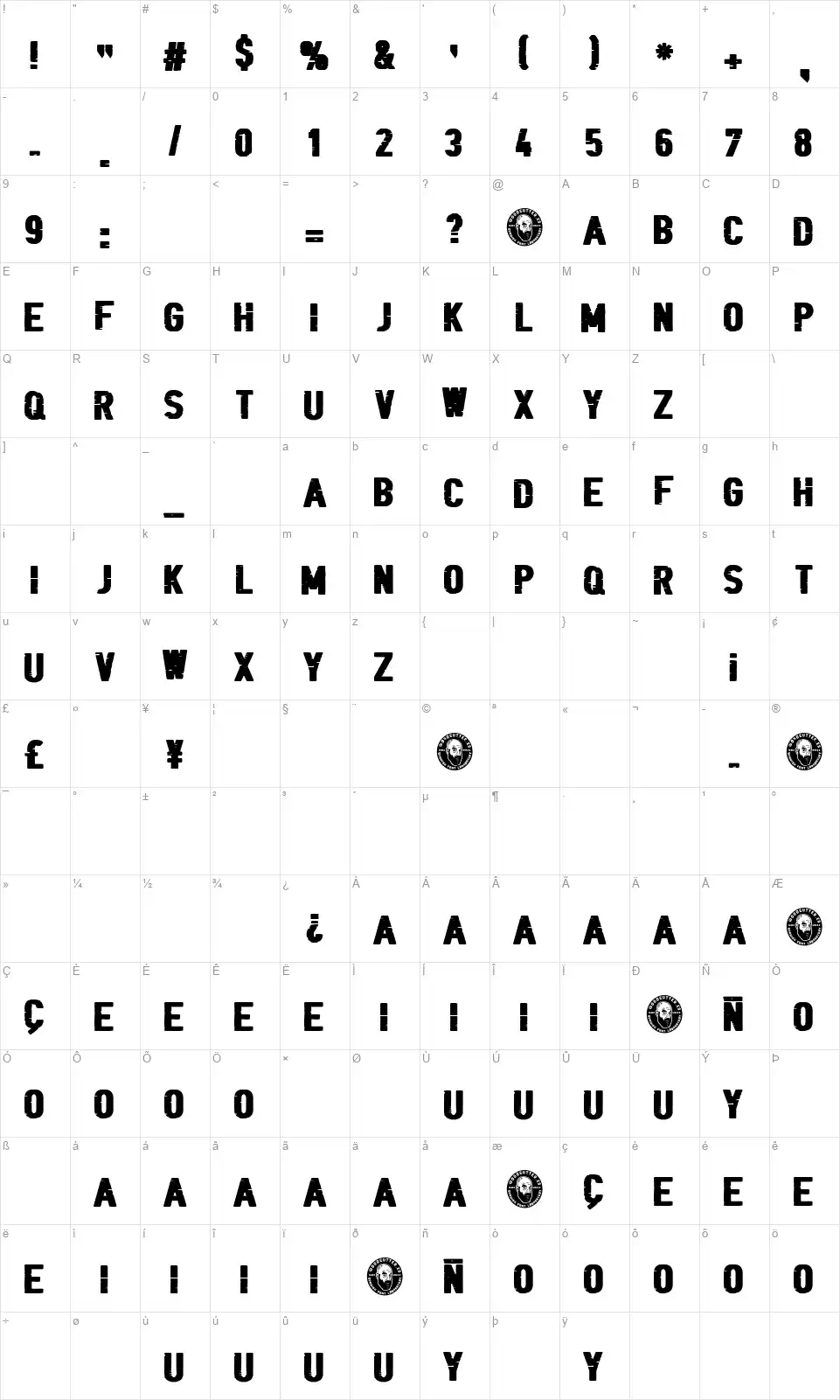 Black Folderfont character map