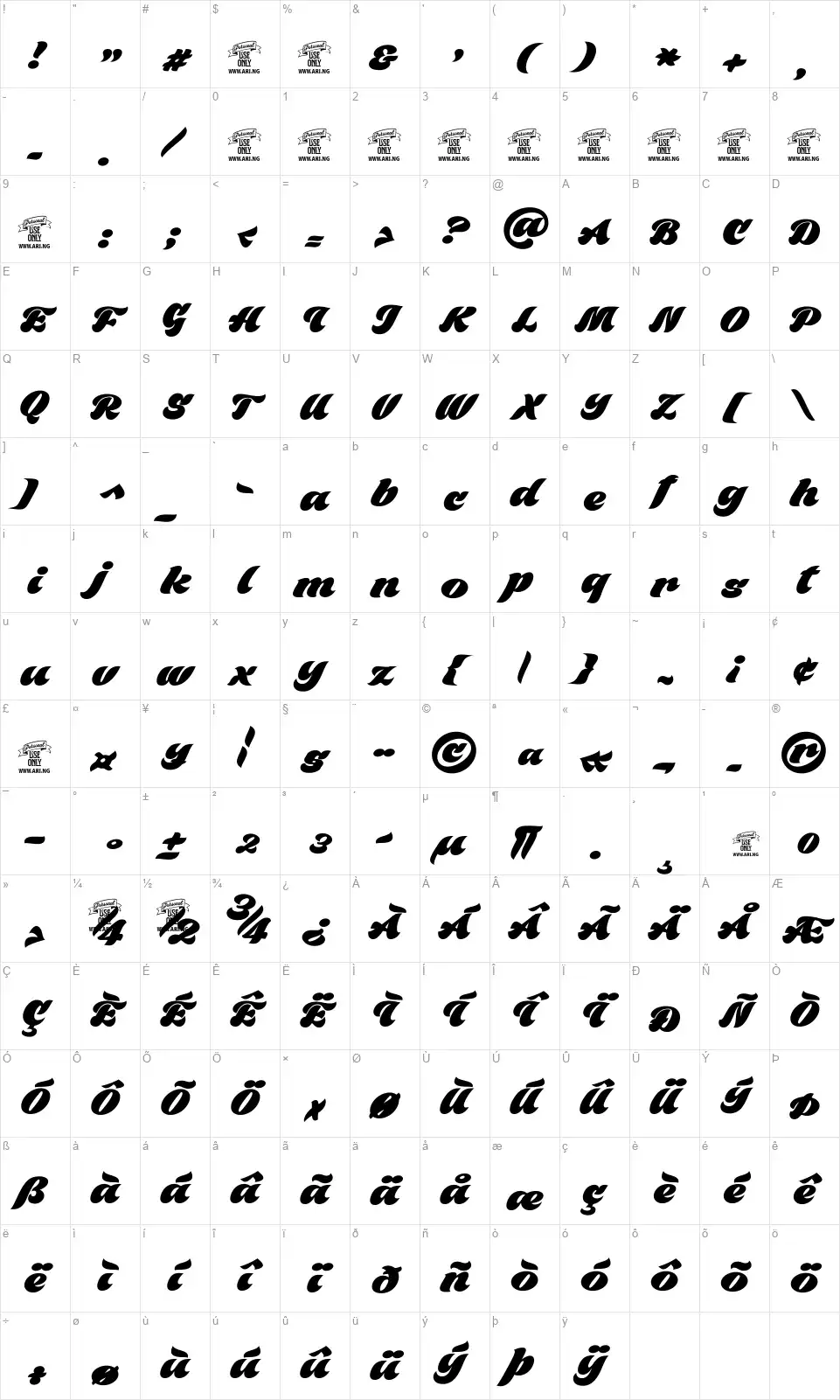 Black Foxfont character map