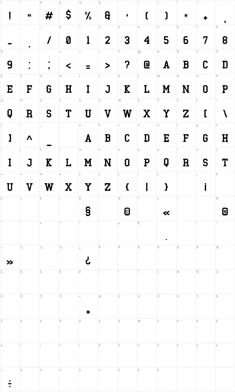 Black Milk Roughfont character map