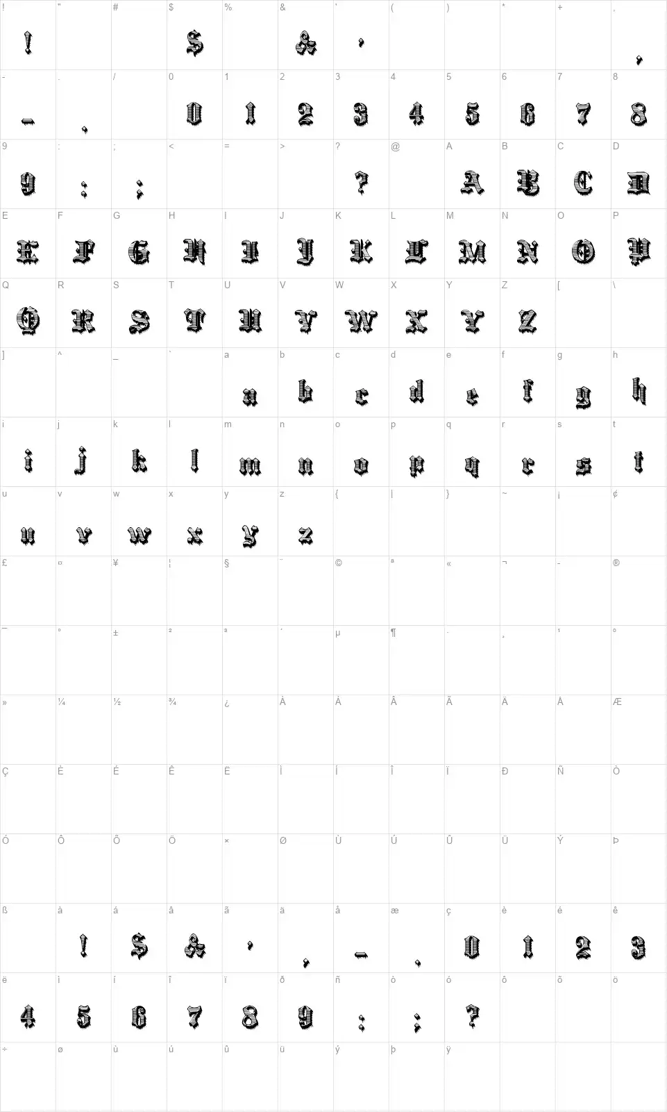 Black Ornamented, No. 537font character map