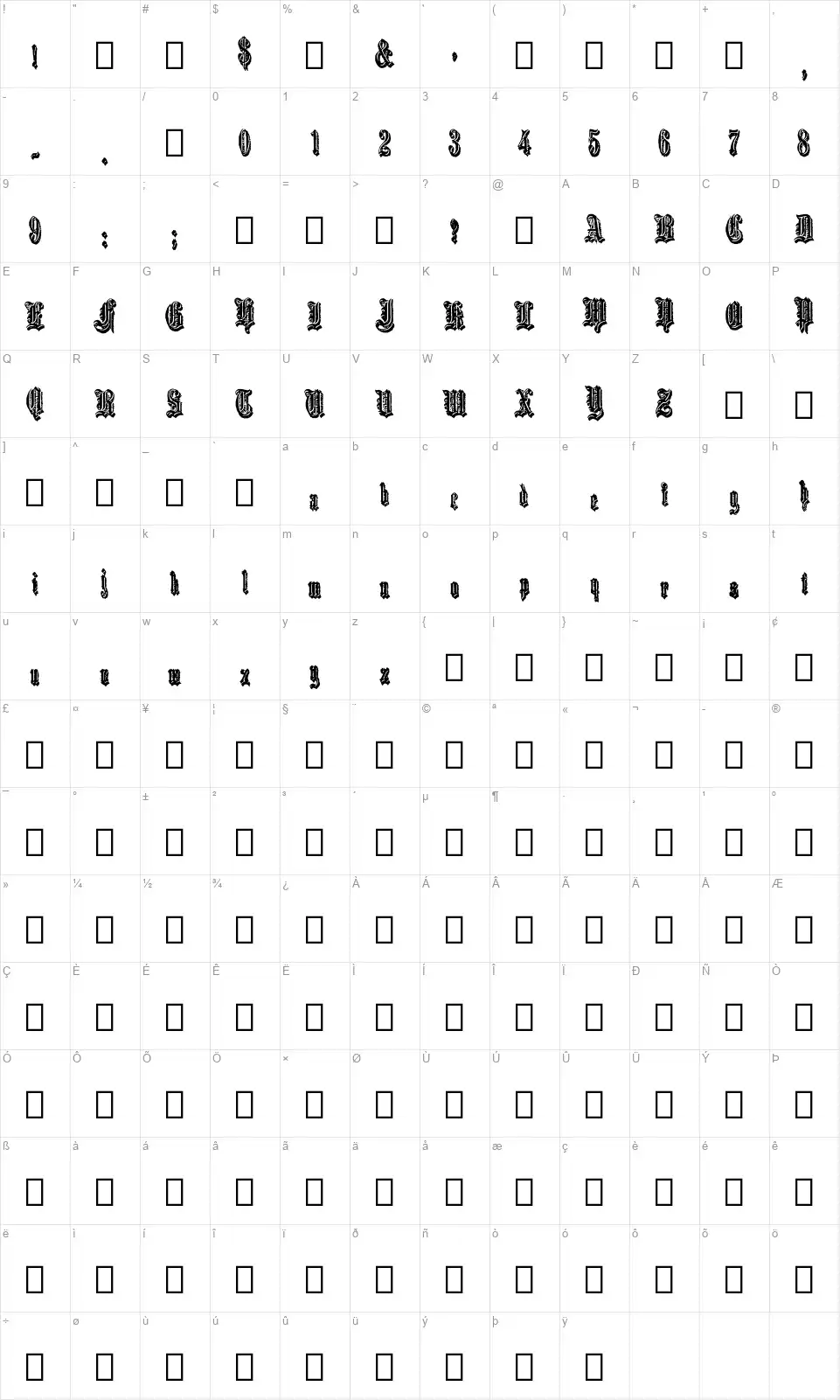 Black Ornamented, No. 539font character map