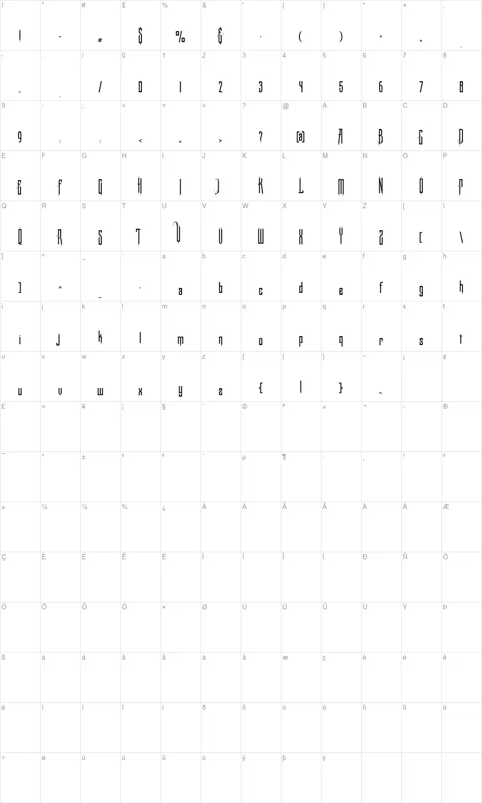 Blackborneofont character map