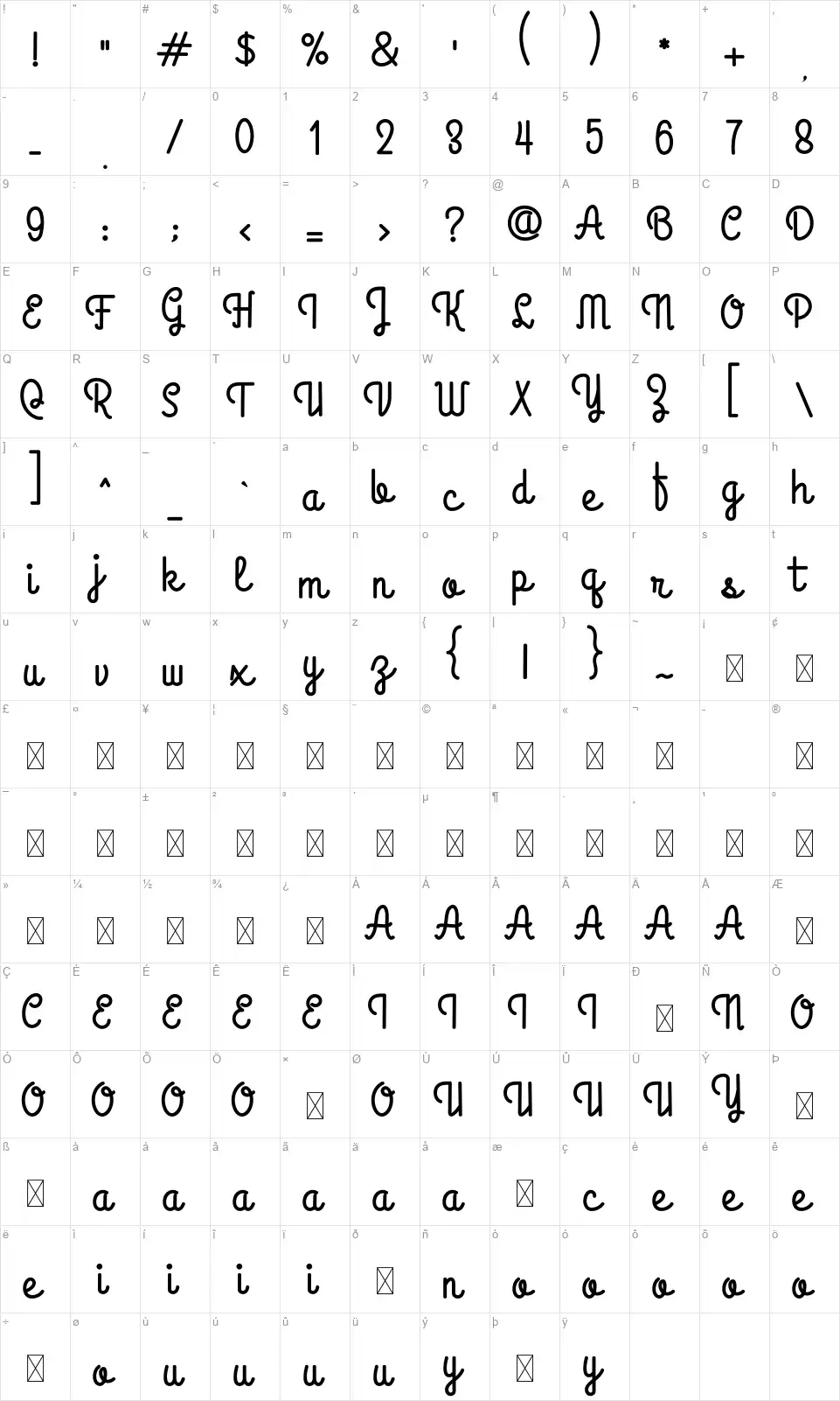 Blackscript Letterfont character map
