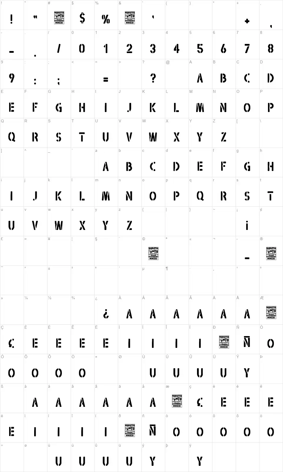 Blackshirtsfont character map