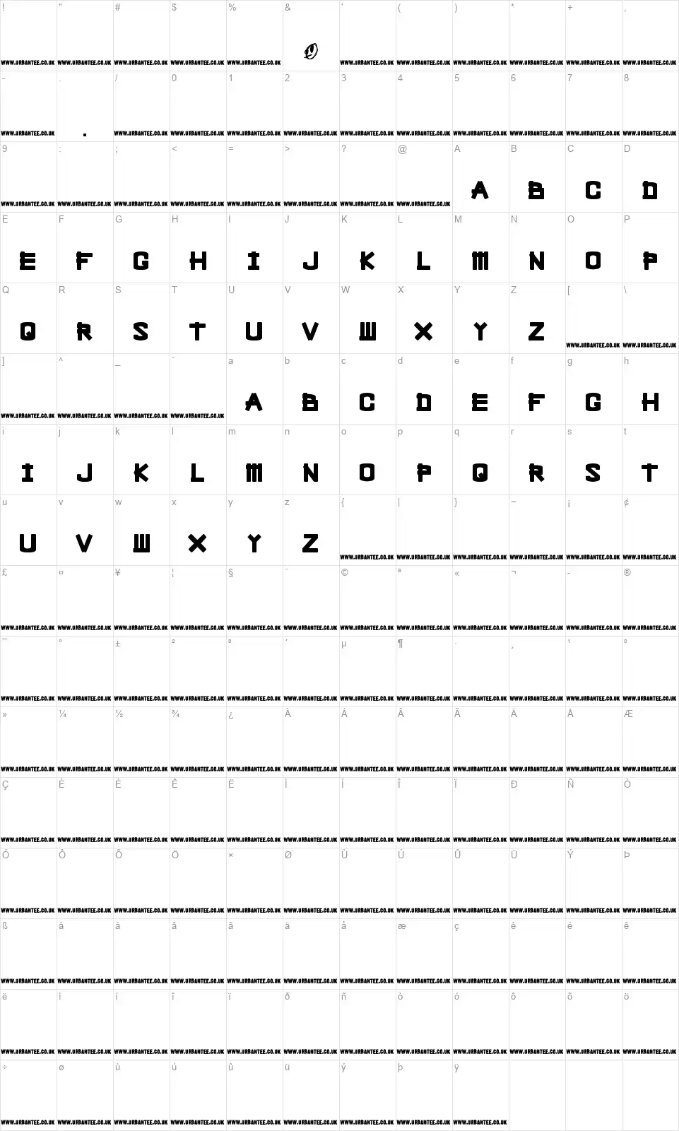Bleak Chopfont character map