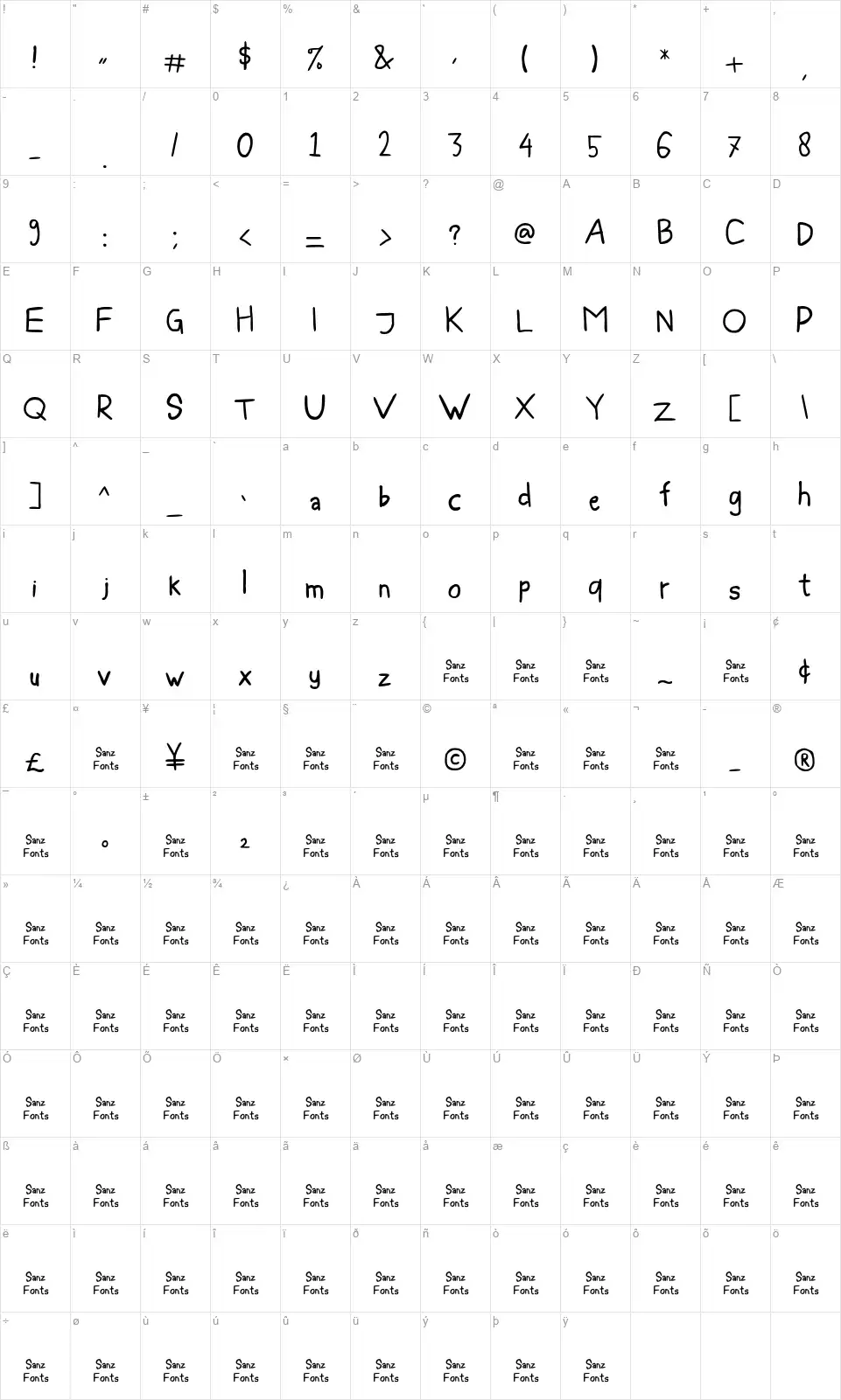 Blee Guys ESfont character map