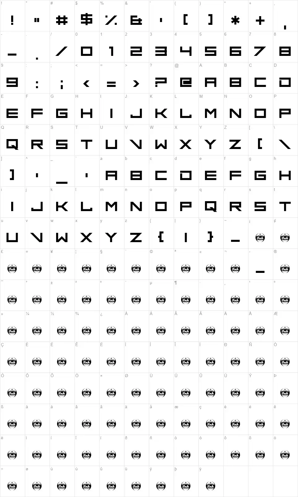 Blend Herfont character map