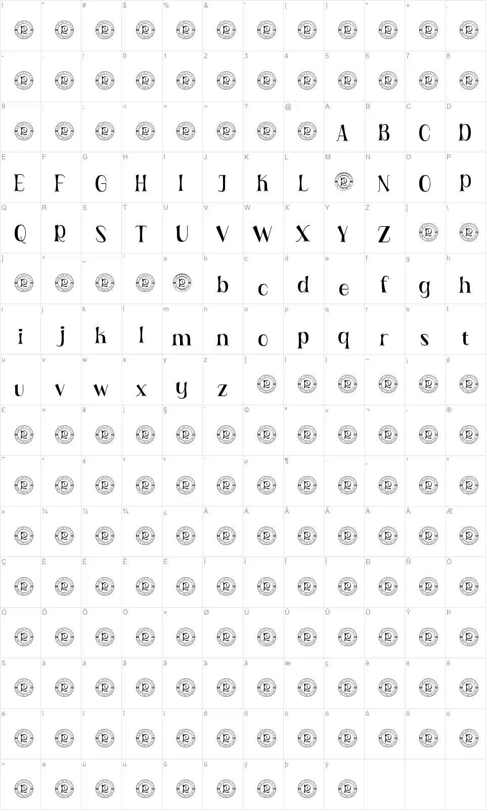 Blimonefont character map