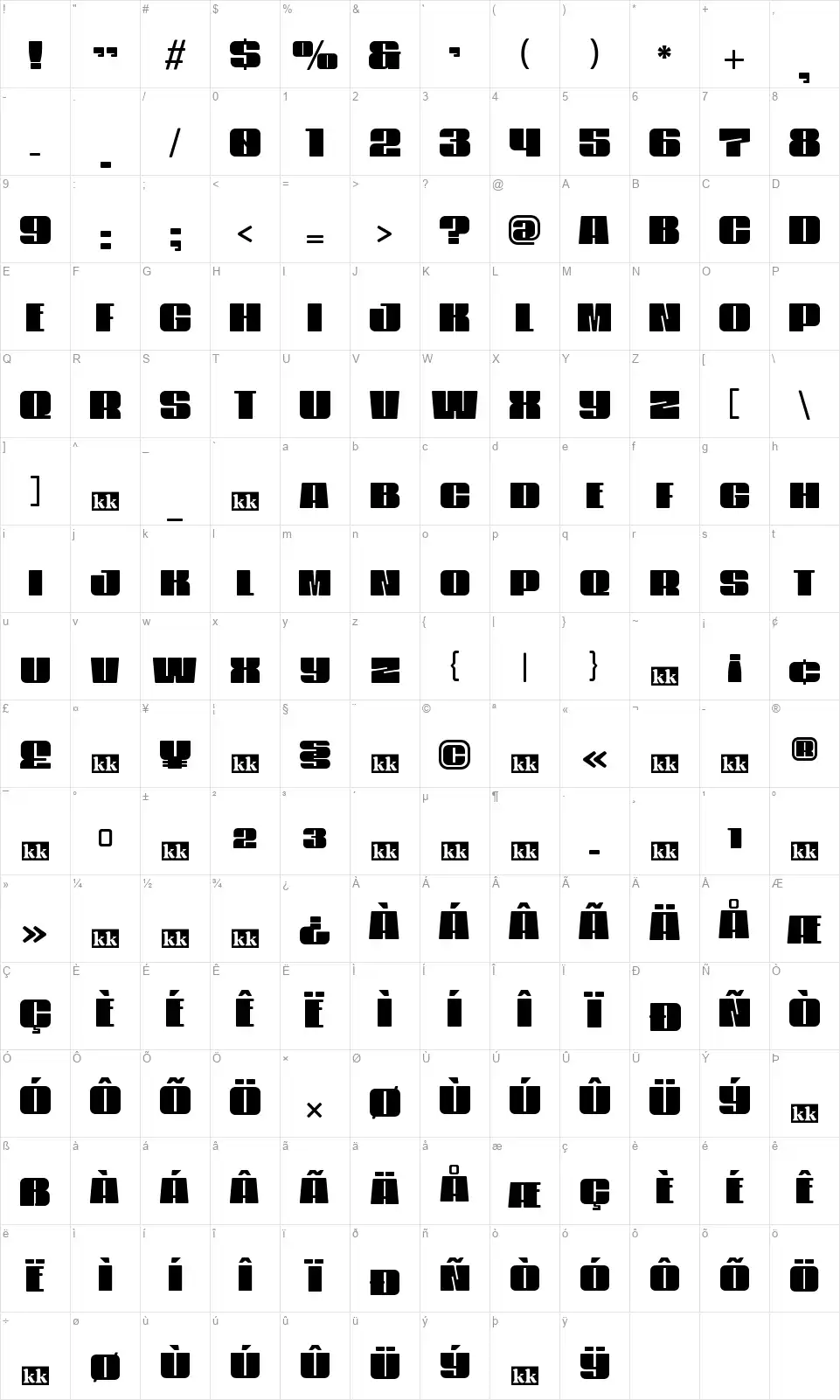Block Marysfont character map