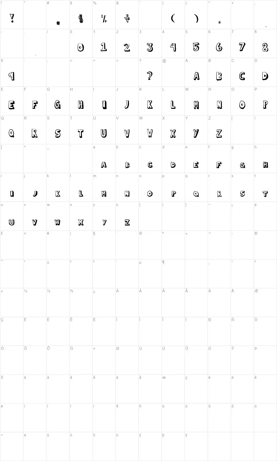 Blocked Infont character map