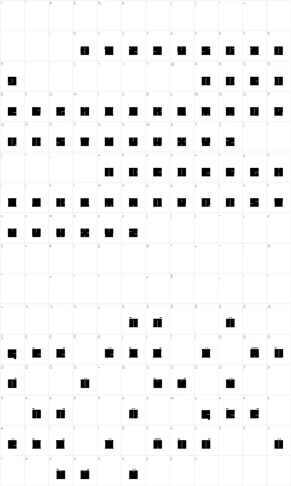 Blockmanfont character map