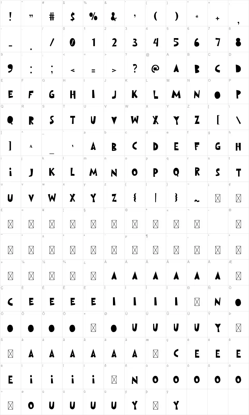 Blockosuto Карта Blockosutofont character map