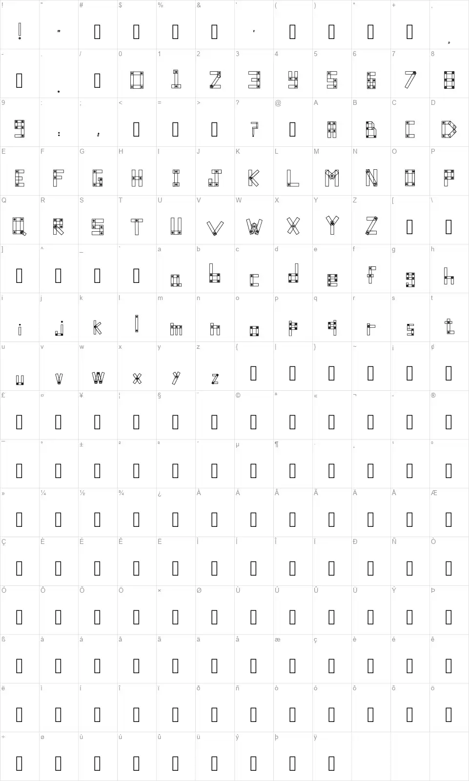 Blocks N Boltsfont character map