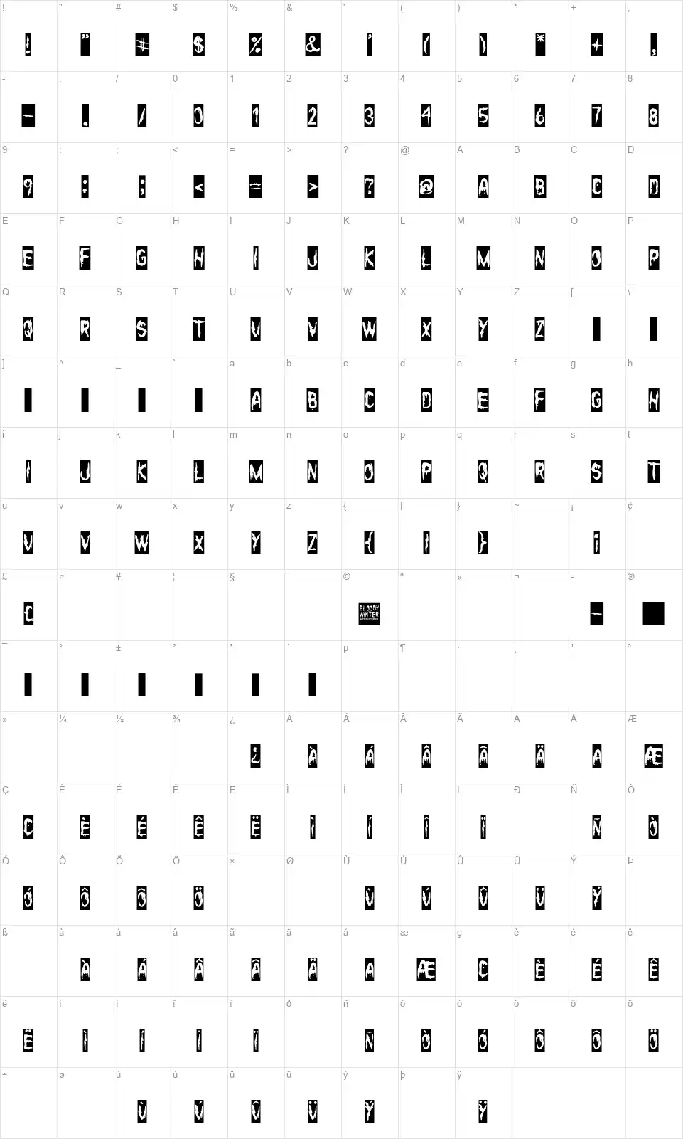 Bloody Winterfont character map