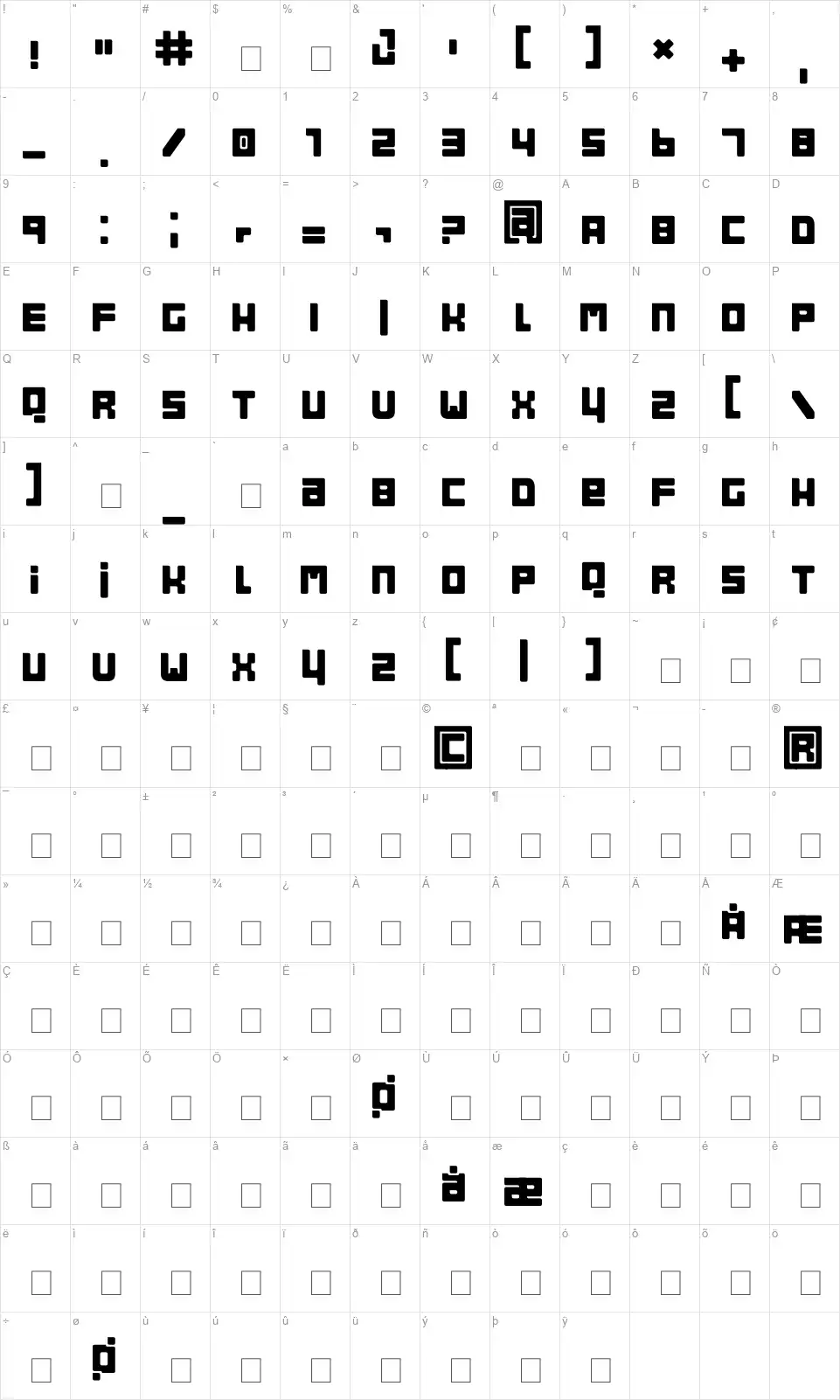 Bob Filledfont character map