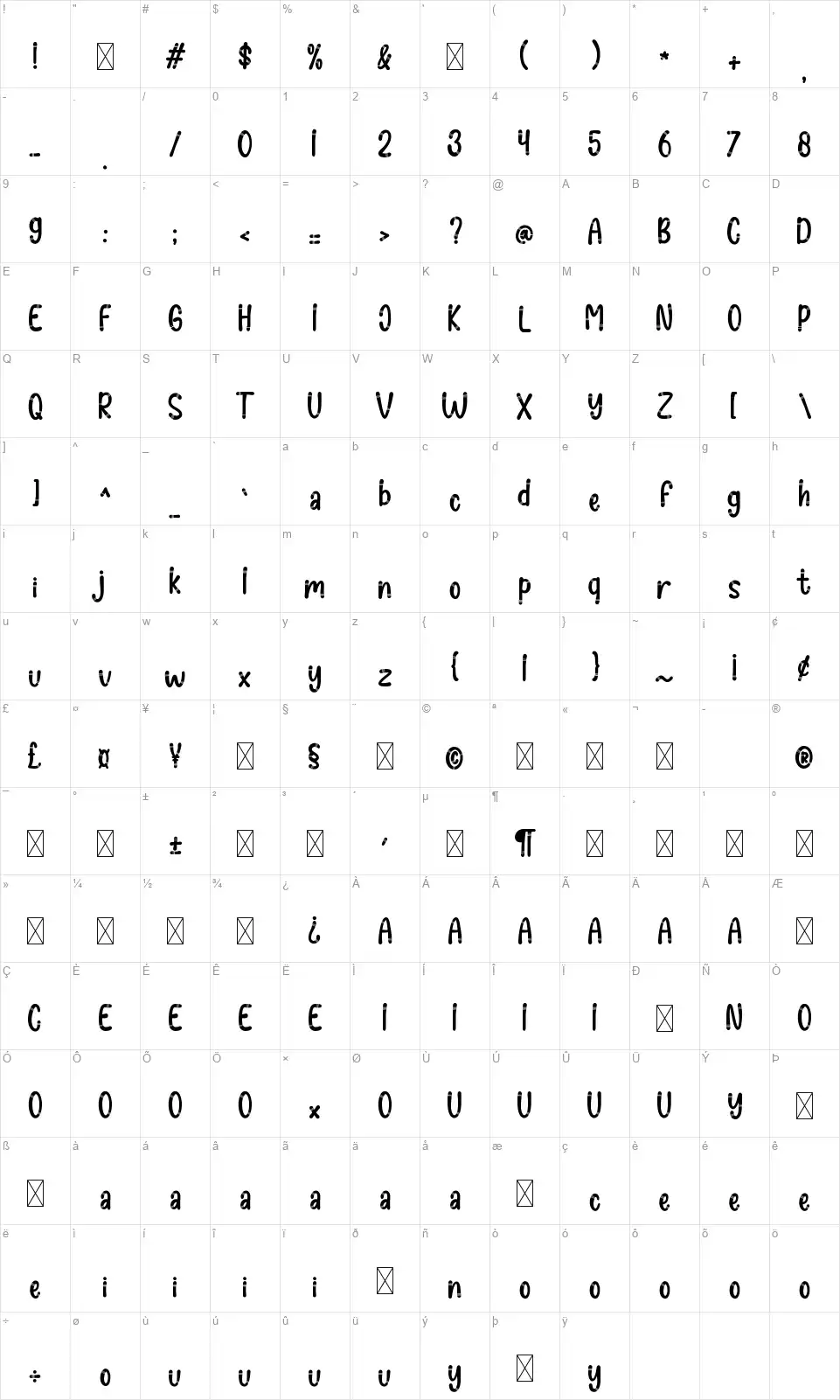 Boho Loverfont character map