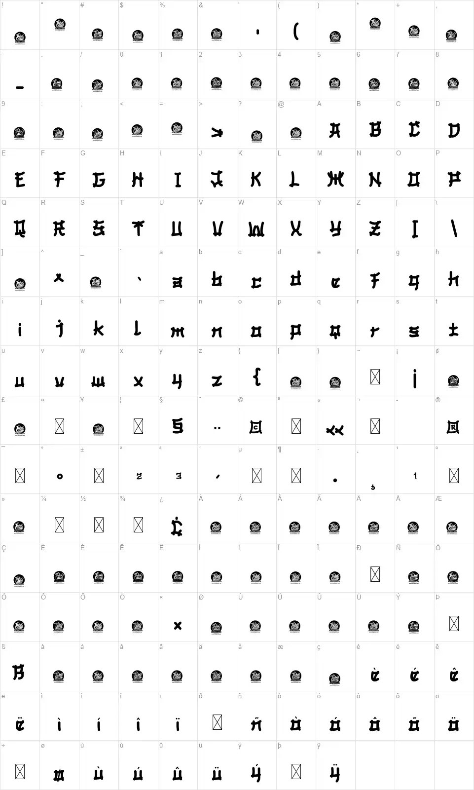 Bomadhafont character map